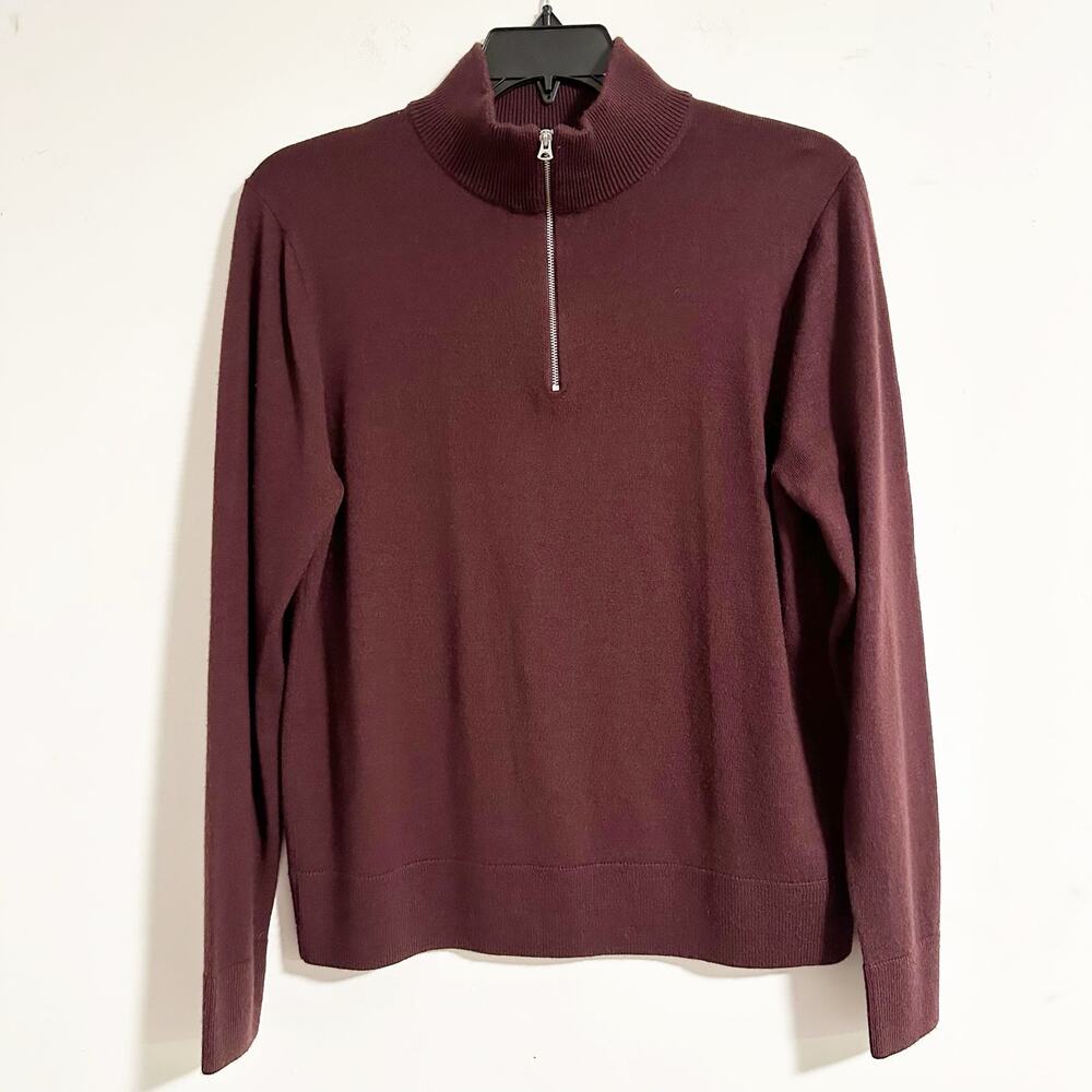 J. Crew Men’s Maroon Quarter Zip Merino Wool Blend Pullover Sweater - L